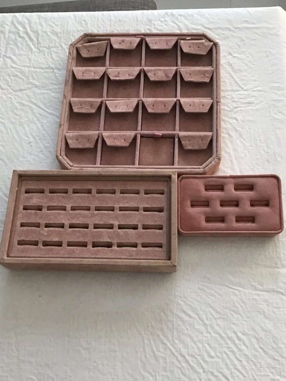 Three Jewelry Organizer Trays in Pink. ##